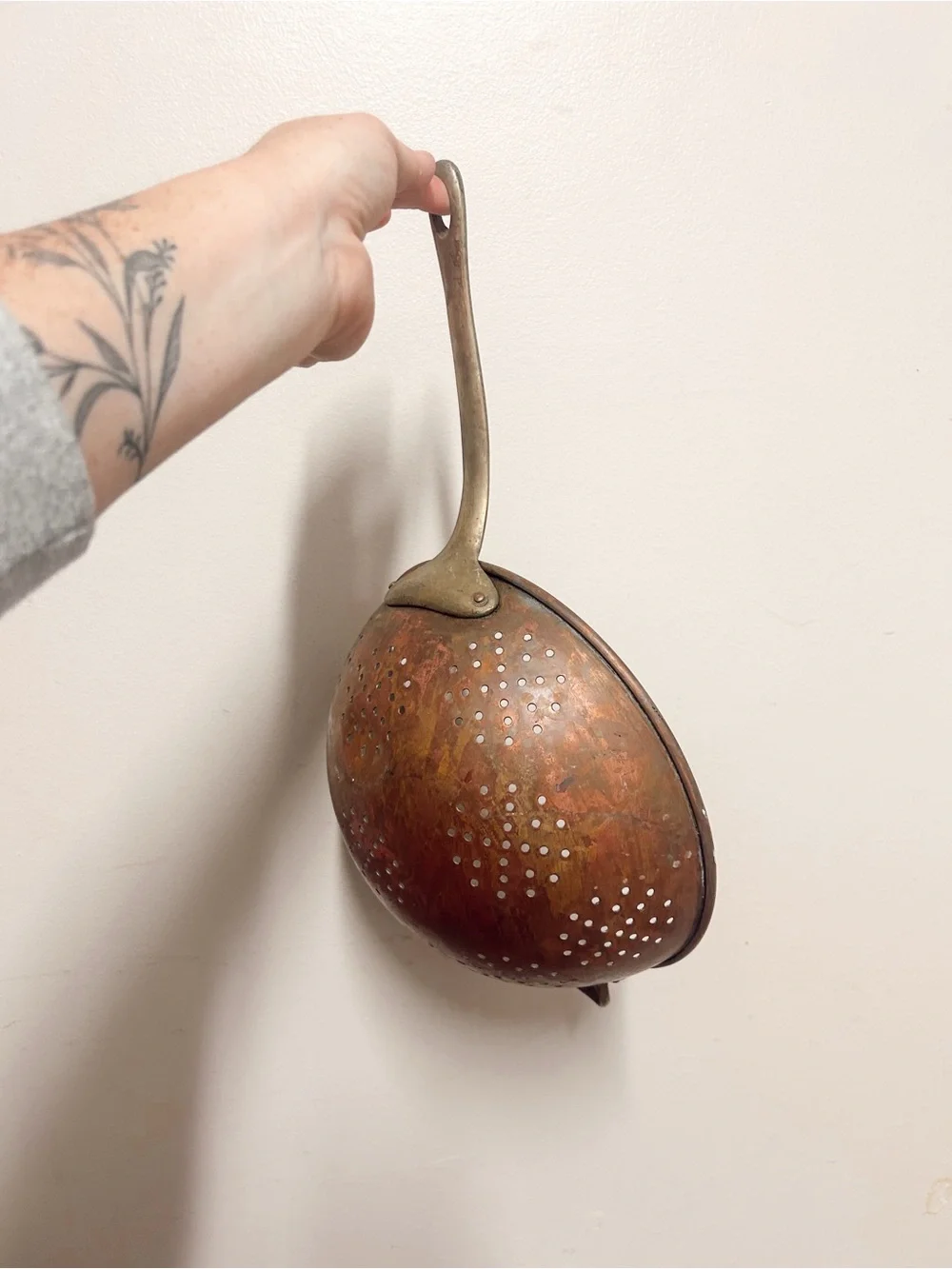 Vintage Copper Colander with Brass Handle